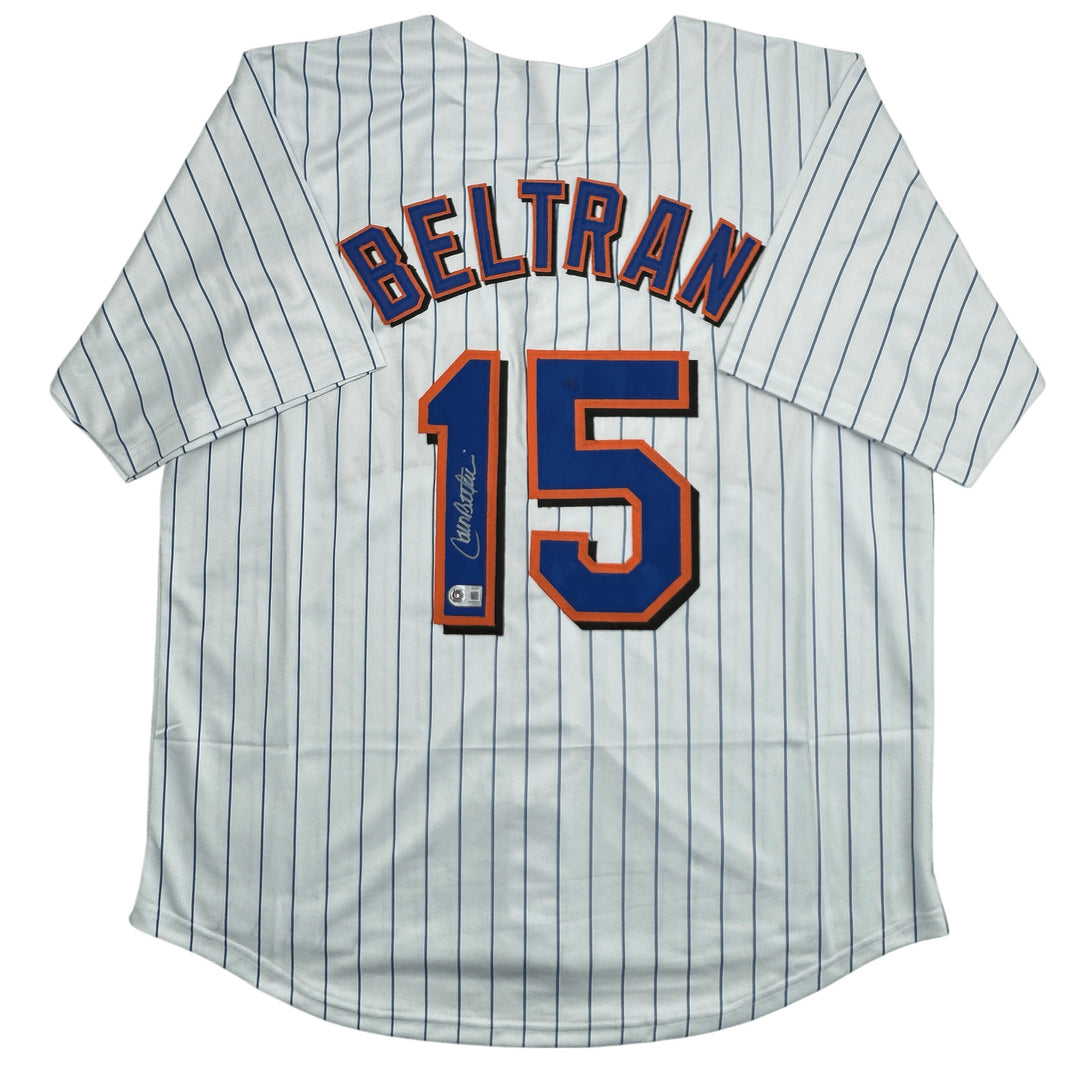 Autographed/Signed Carlos Beltran New York Pinstripe Jersey BAS COA