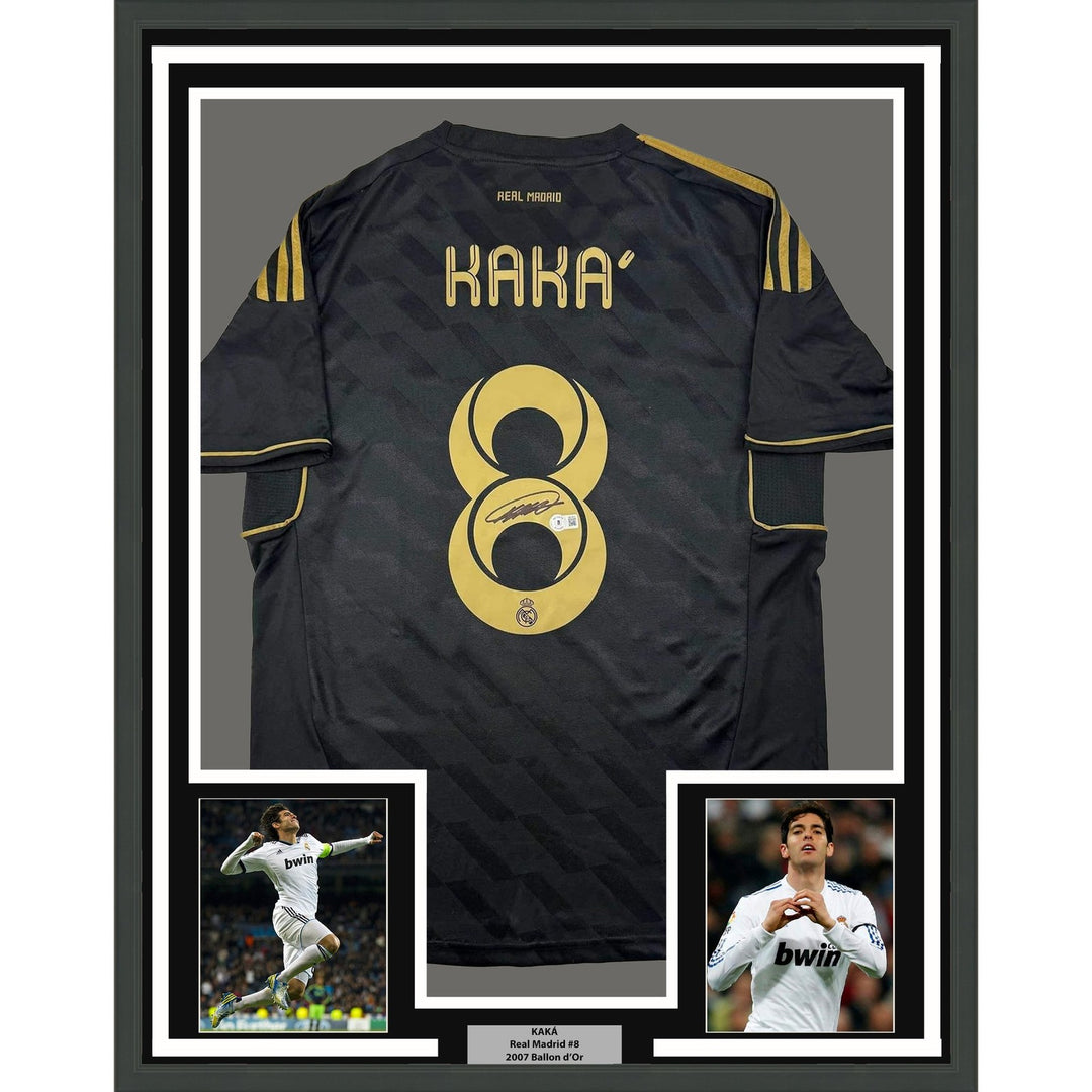 Framed Autoed/Signed Ricardo Kaka 35x39 Real Madrid Black Jersey BAS COA