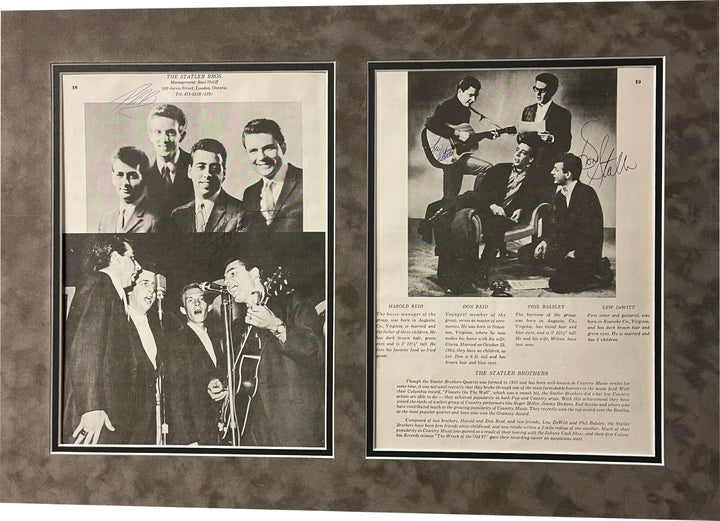 The Statler Brothers signed Photo/Matted 15.5x22 4-sig Phil Basley/Fortune/Reids