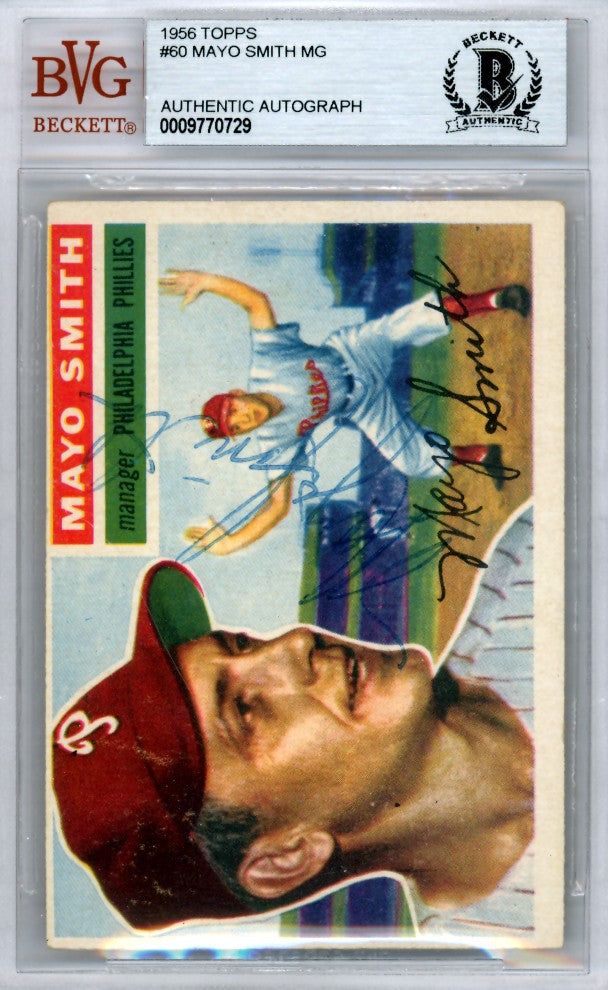 Mayo Smith Signed 1956 Topps Card 60 Philadelphia Phillies Beckett