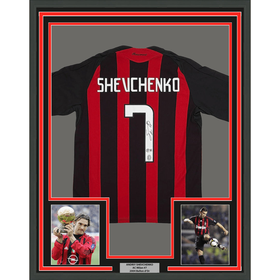 Framed Signed Andriy Shevchenko 35x39 AC Milan Red Jersey Beckett BAS COA