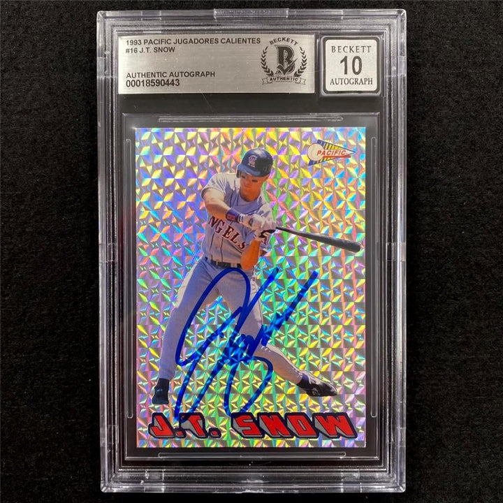J.T Snow signed 1993 Pacific Calientes #16 rookie card rc ~ Beckett BAS 10 Auto