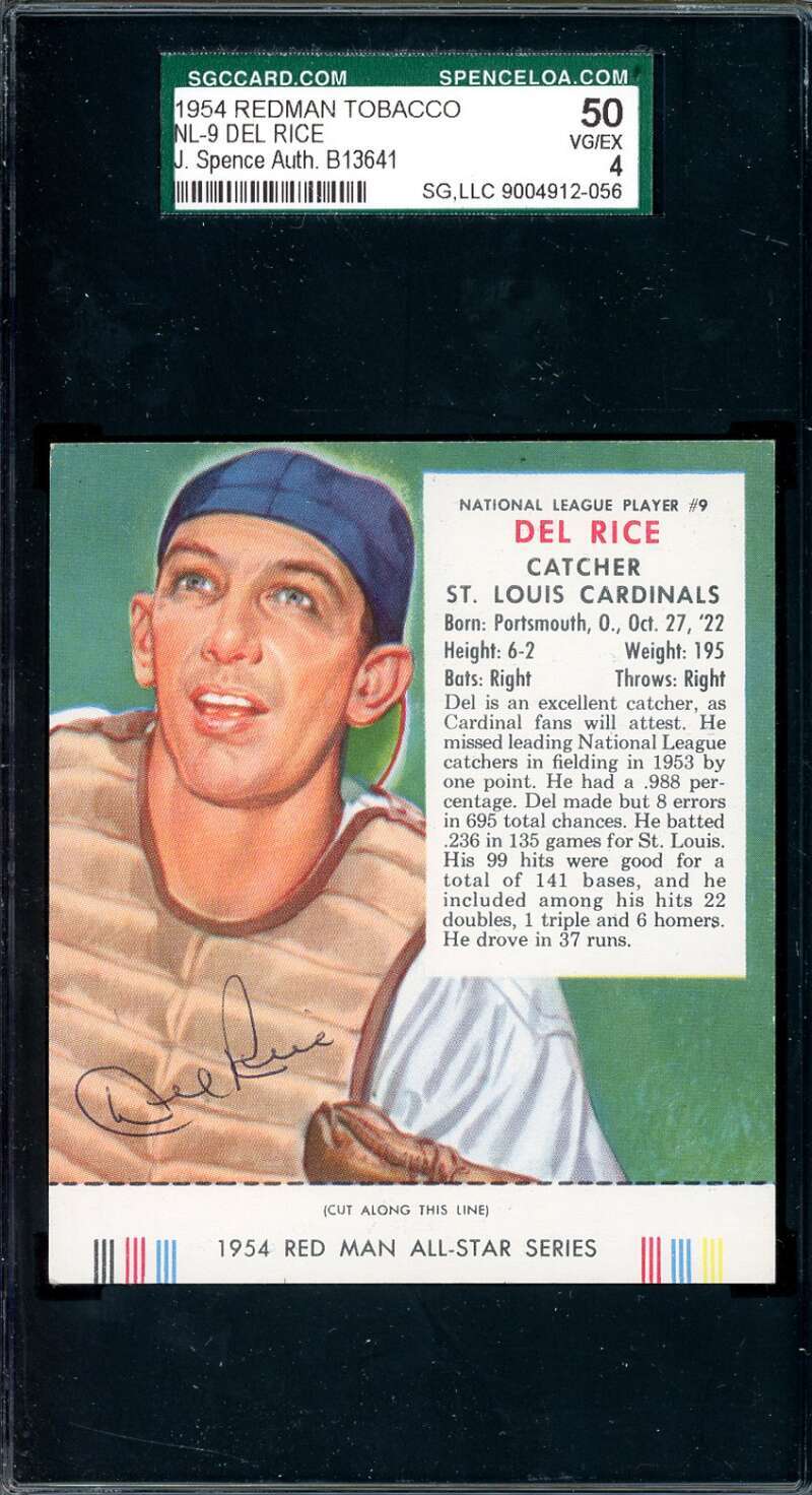 Del Rice JSA SGC Coa Signed 1954 Red Man Tobacco With Tab Autograph
