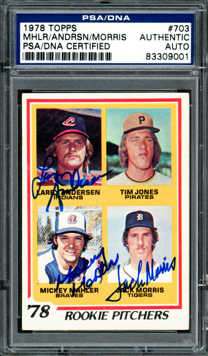 Jack Morris, Mickey Mahler & Larry Andersen Auto 1978 Topps RC 703 PSA/DNA 09001