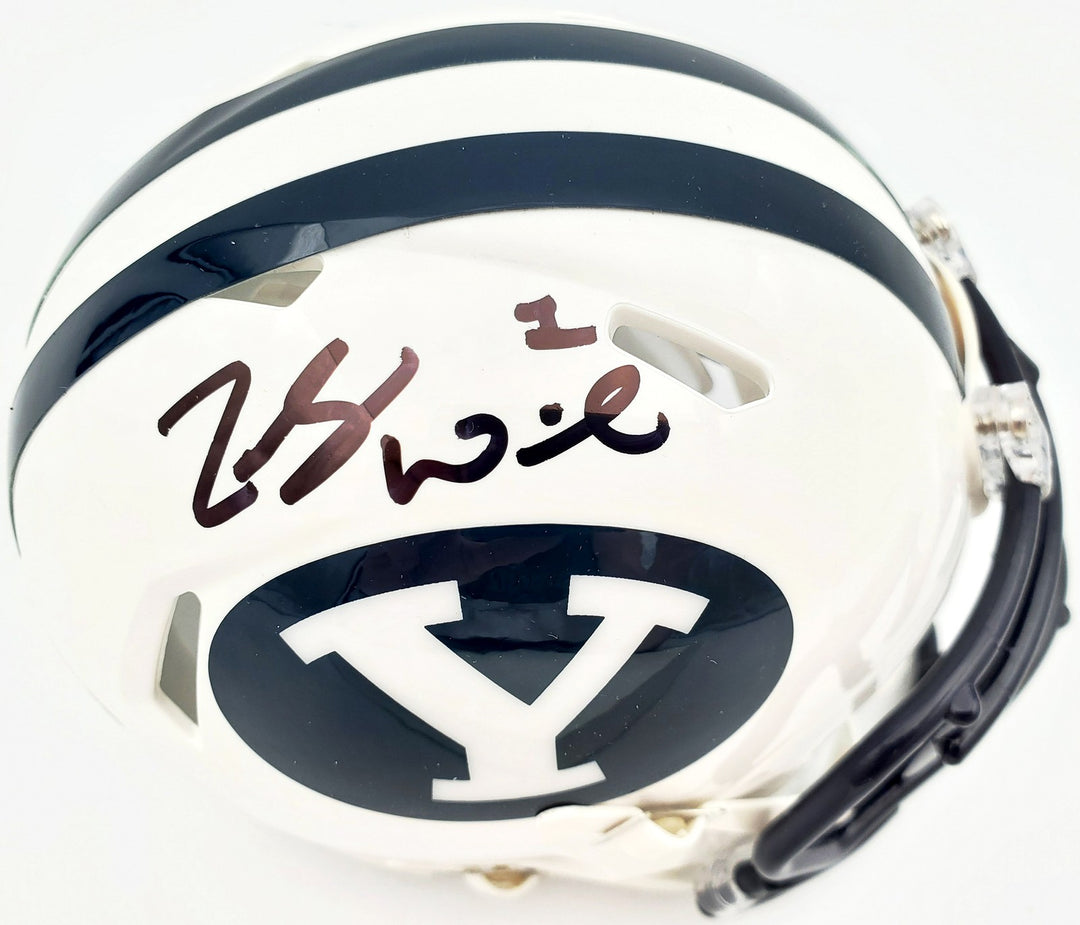 Zach Wilson Signed BYU Cougars White Speed Mini Helmet Beckett BAS