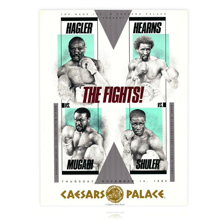 Tommy Hearns Marvin Hagler On Site 22x28 Poster - COA Owned By Caesars  11/14/85