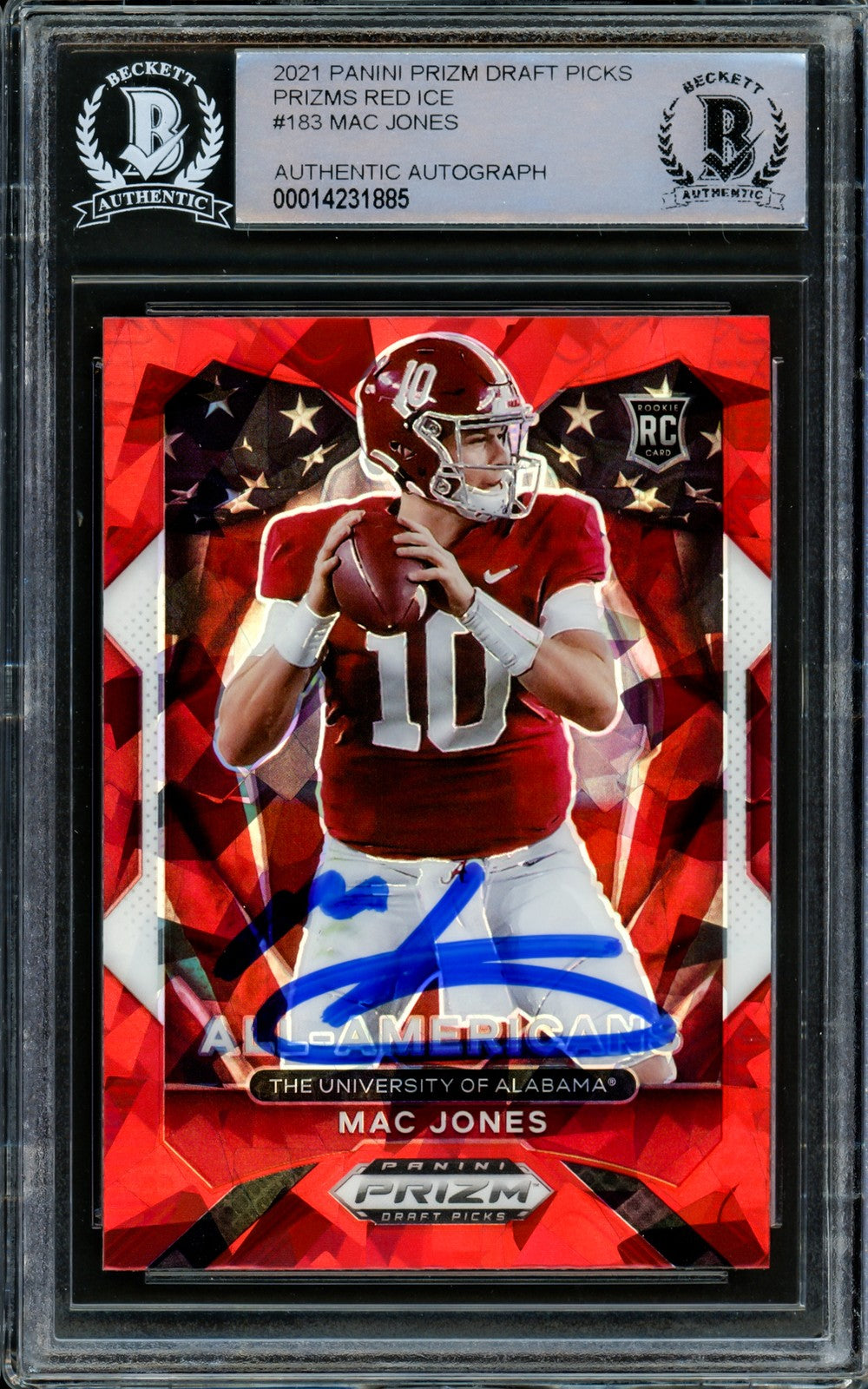 Mac Jones Signed 2021 Panini Prizm Draft Picks Red Cracked Ice RC 183 Beckett