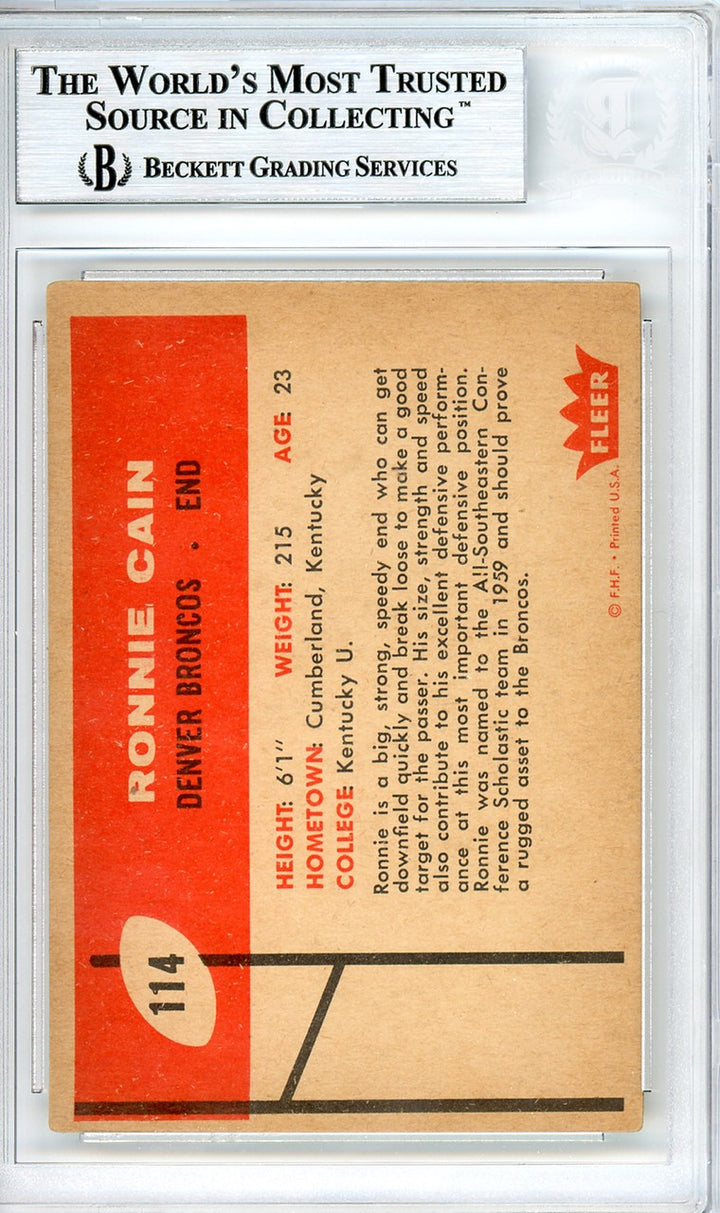 Ronnie Cain Signed 1960 Fleer Card 114 Denver Broncos Beckett #10540005