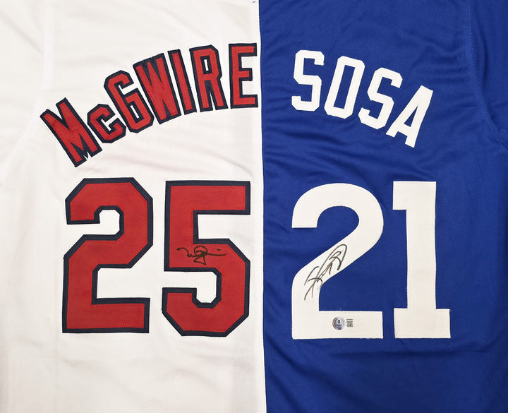 Mark McGwire & Sammy Sosa Auto Red, White & Blue Jersey Cardinals, Cubs Beckett