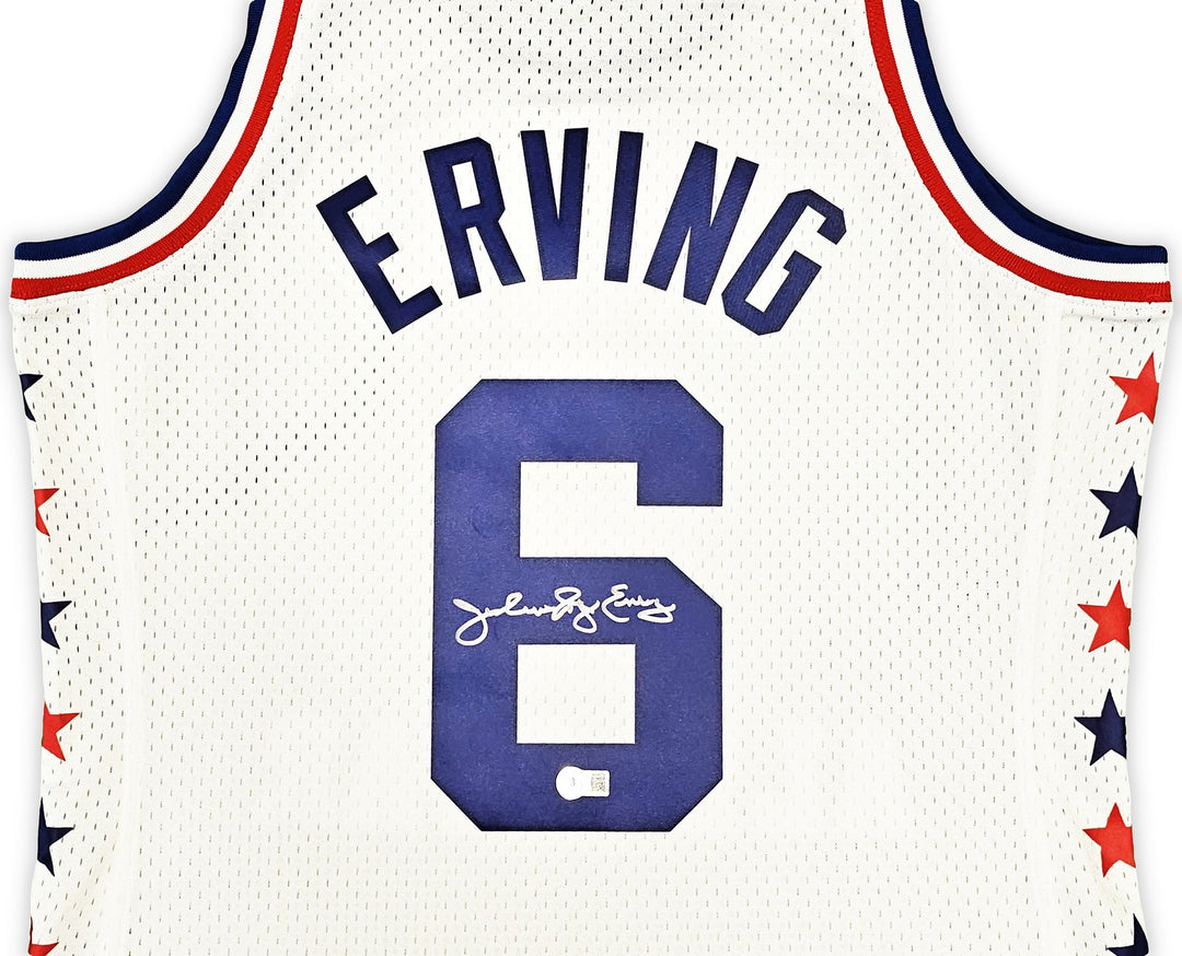 76ers Julius Dr J Erving Auto White Mitchell Ness 1985 Swingman AS Jersey L BAS