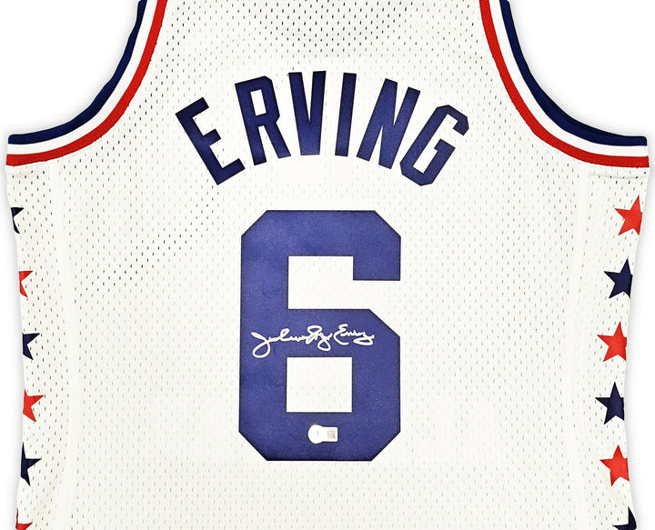 76ers Julius Dr J Erving Auto White Mitchell Ness 1985 Swingman AS Jersey L BAS