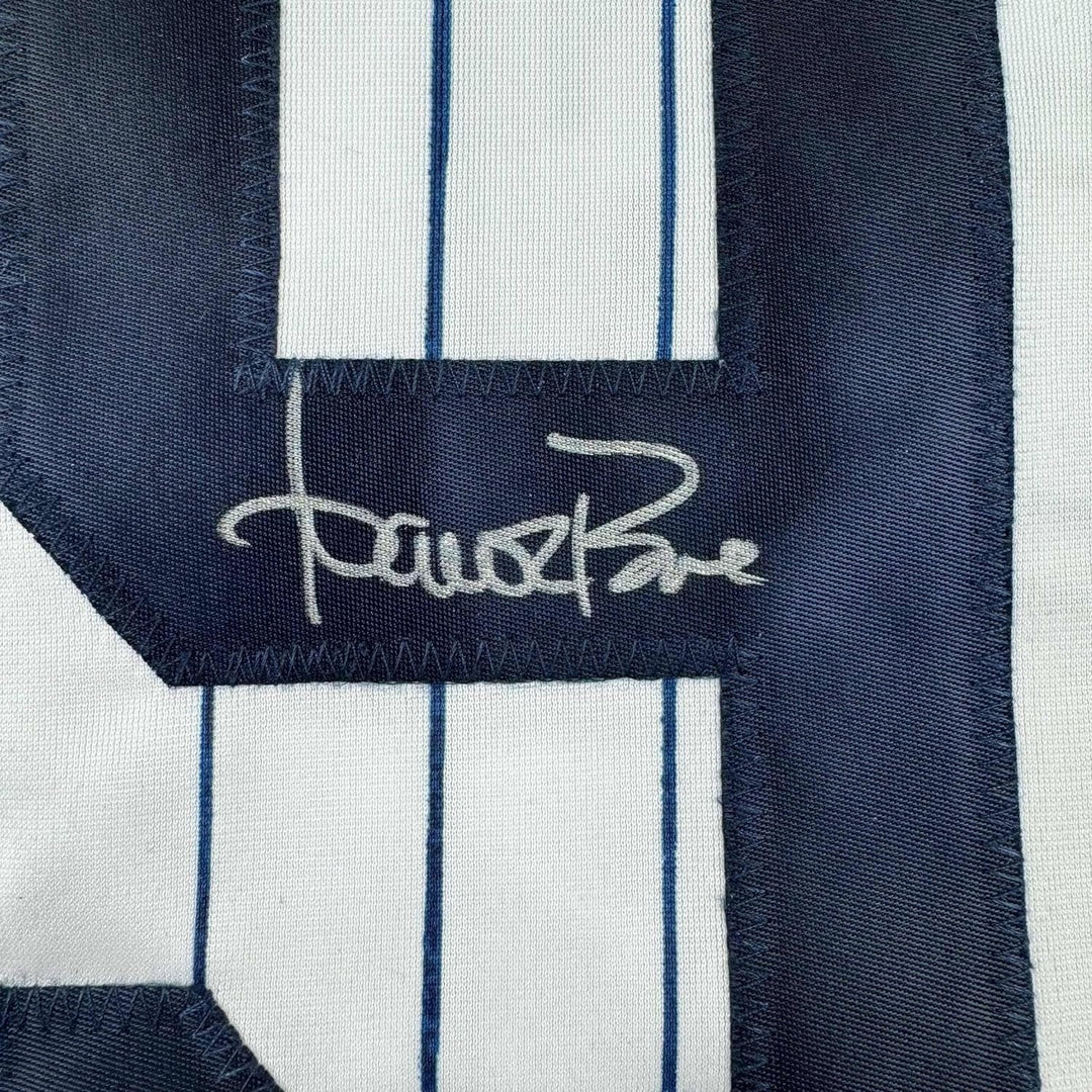 Framed Autographed/Signed Aaron Boone 33x42 Pinstripe Jersey BAS COA