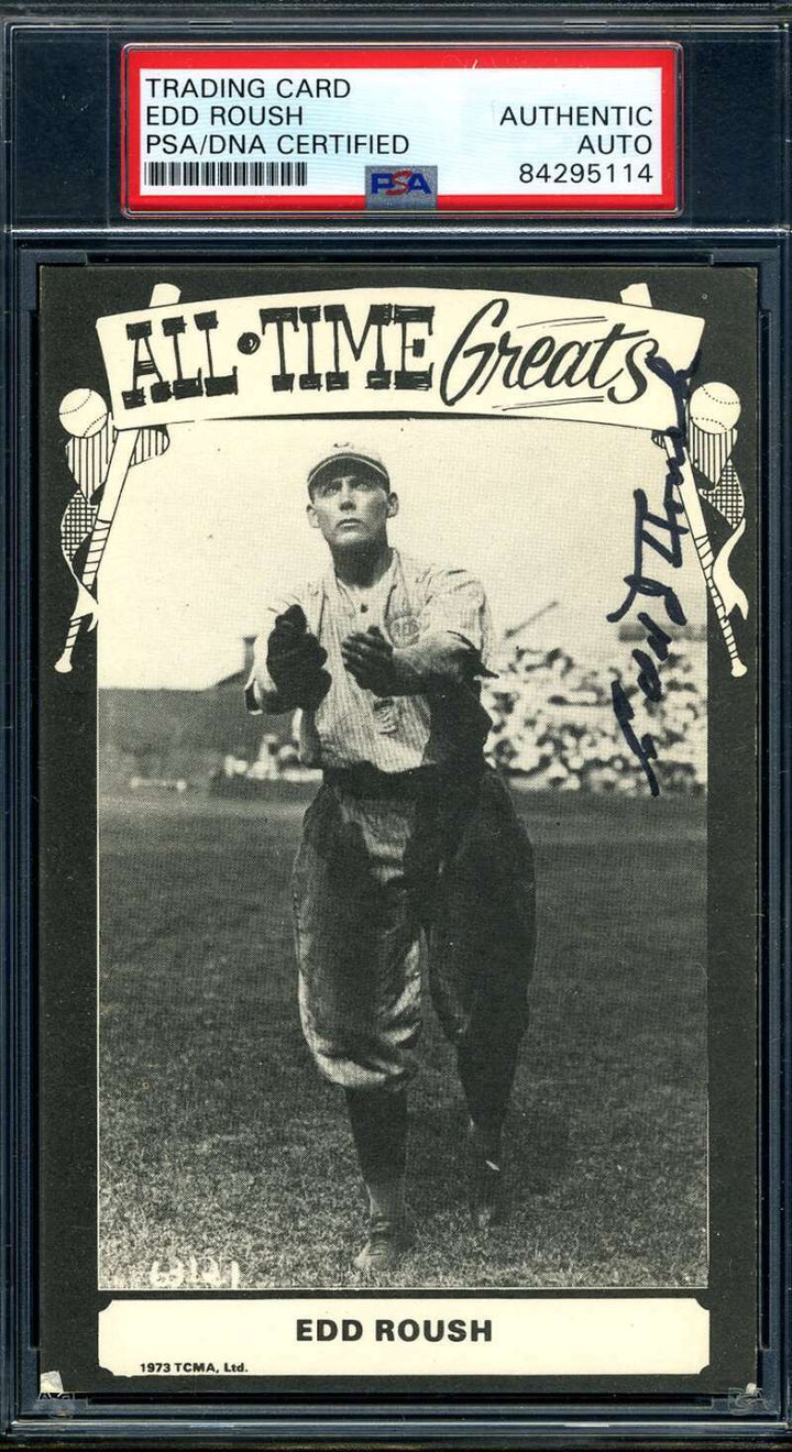Edd Roush PSA DNA Coa Autograph 1973 TCMA Postcard Size Hand Signed