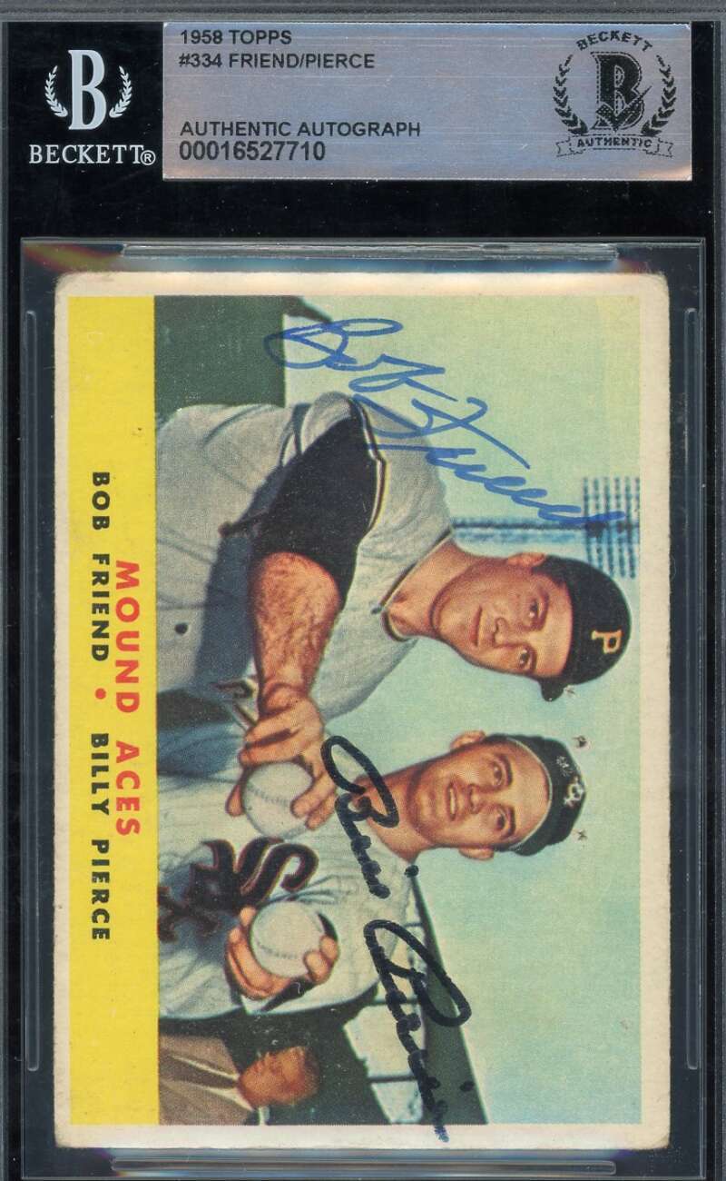 Bob Friend Billy Pierce Beckett BAS Signed 1958 Topps Mound Aces Autograph