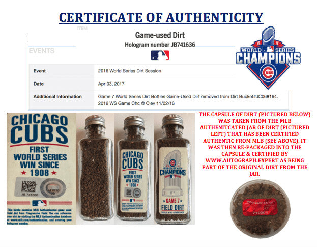 2016 Chicago Cubs Game 7 World Series Game Used Dirt / Ticket Framed Collage COA