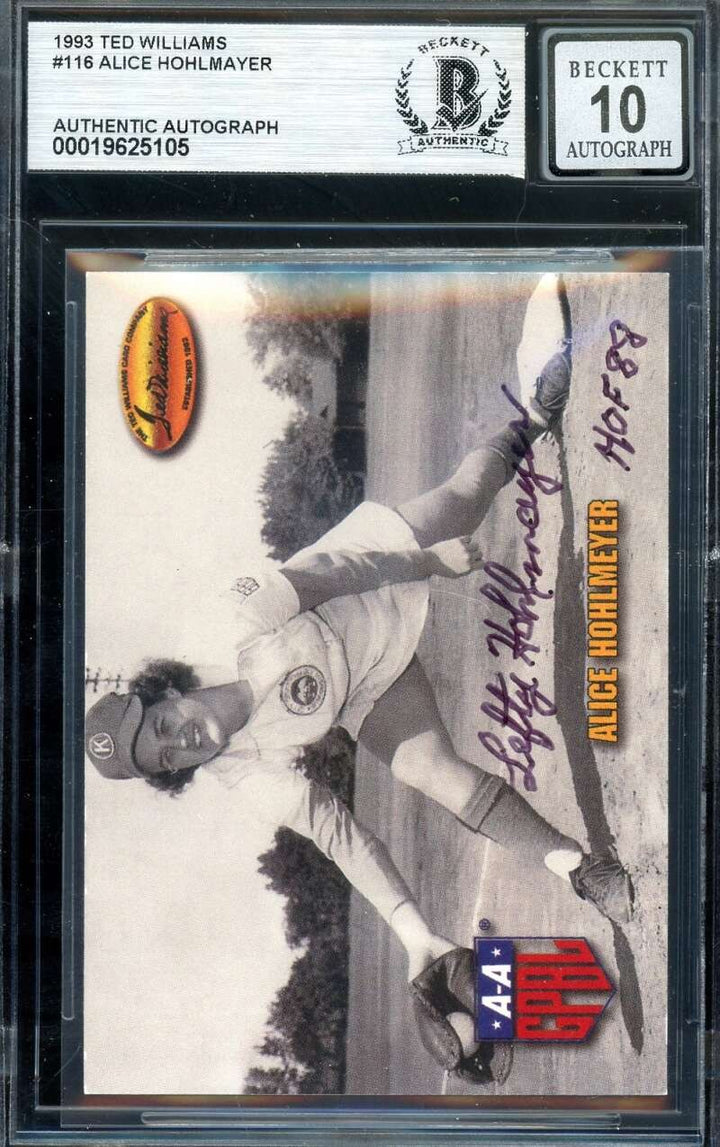 Alice Hohlmayer Gem Mint 10 Beckett BAS Signed 1993 Ted Williams AAGPBL