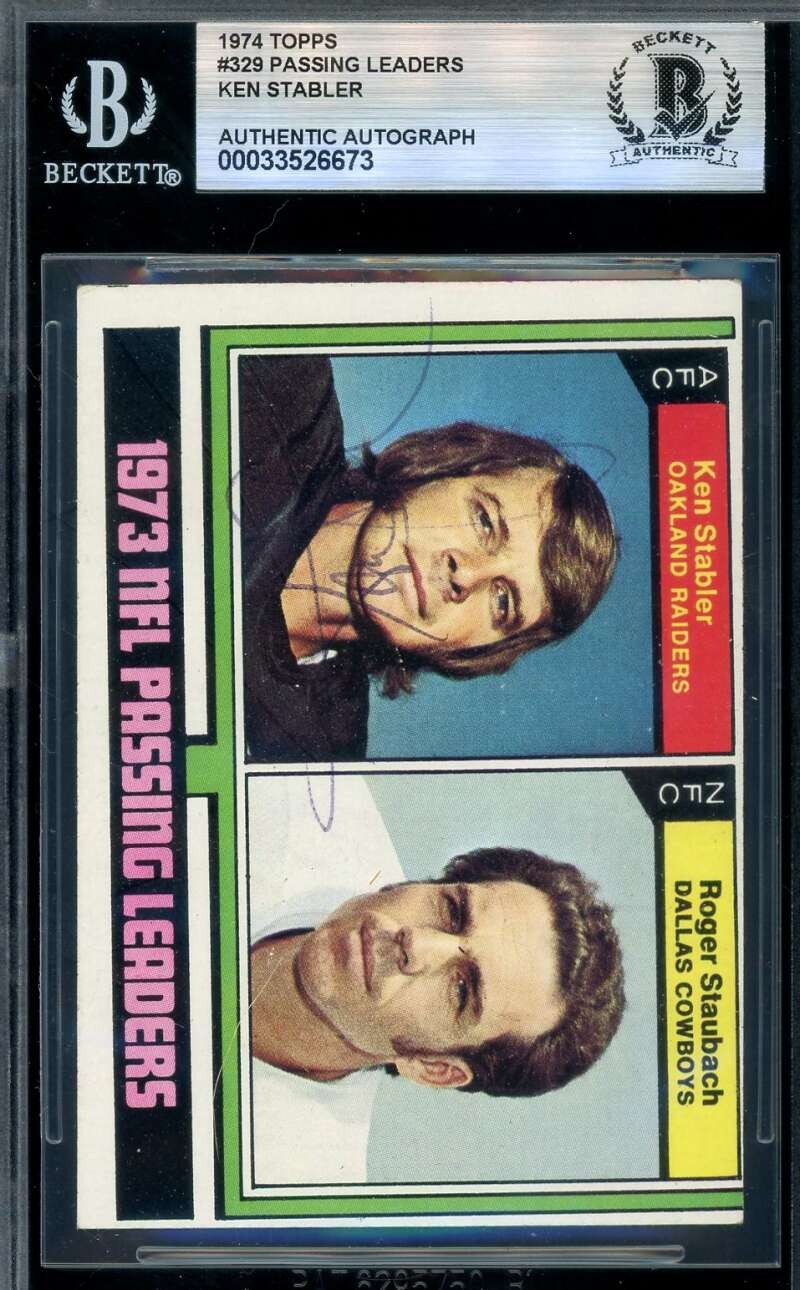 Ken Stabler Beckett BAS Vintage Signed 1974 Topps 1973 Leaders Autograph