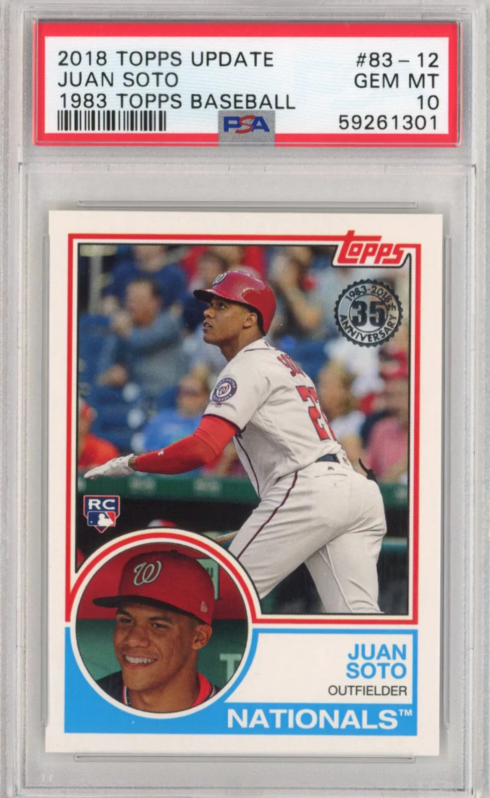Graded 2018 Topps Update Juan Soto #83-12 1983 Rookie RC Baseball Card PSA 10