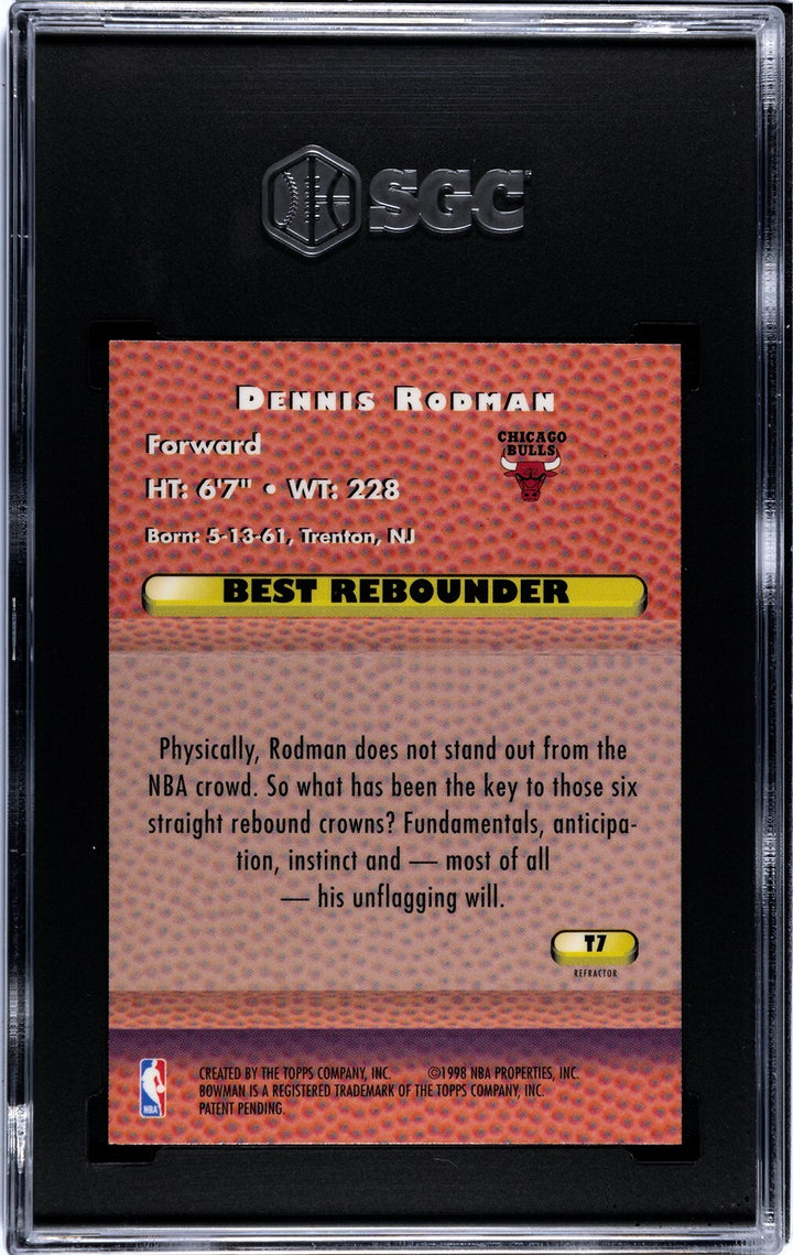 Dennis Rodman 1997-98 Bowman's Best Techniques Refractor Card - SGC Graded 9 MT