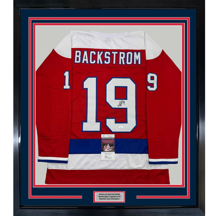 Framed Autographed/Signed Nicklas Backstrom 35x39 Red Retro Jersey JSA COA