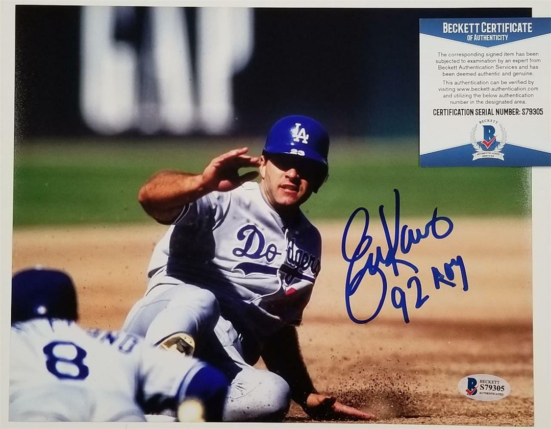Eric Karros signed Dodgers 8x10 Photo #4 "92 ROY" Inscription ~ Beckett BAS COA