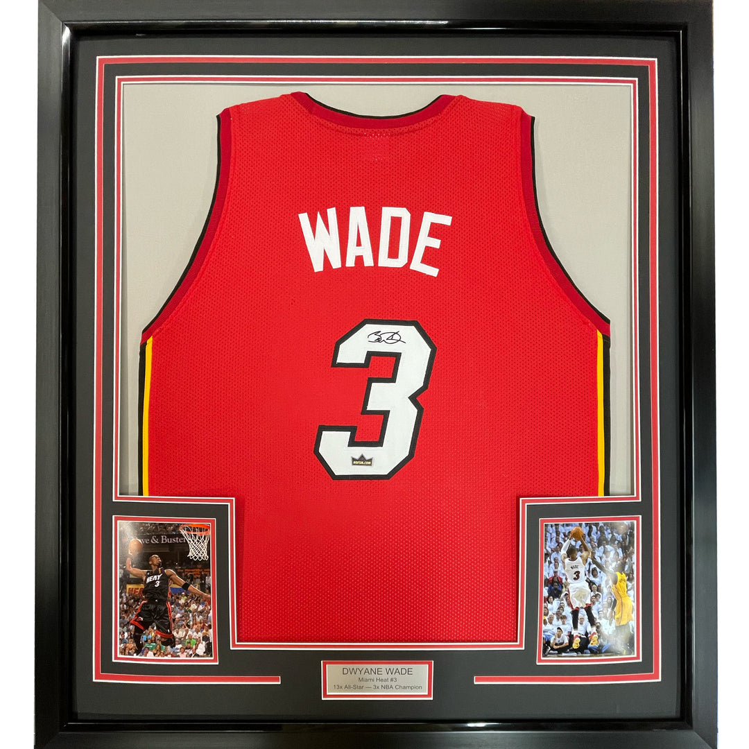 Framed Facsimile Autographed Dwyane Wade 33x42 Red Reprint Laser Auto Jersey