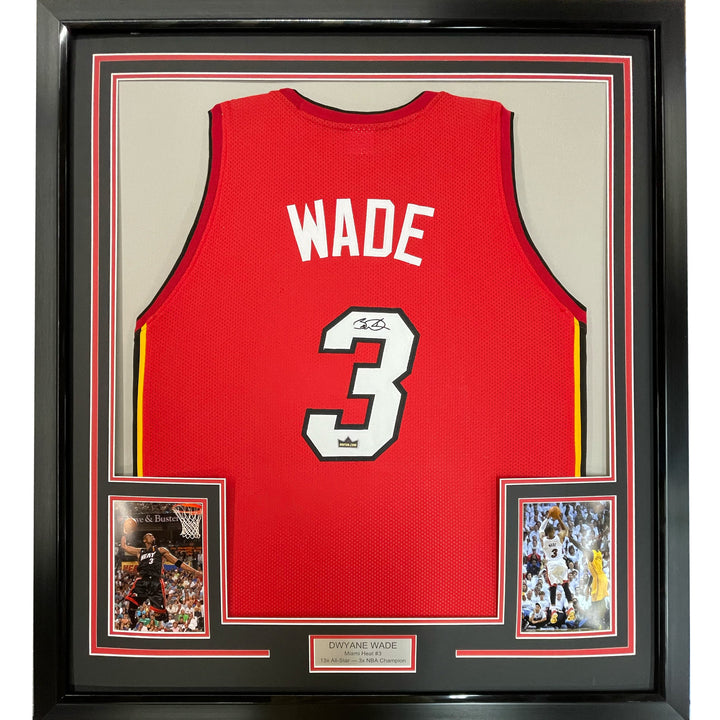 Framed Facsimile Autographed Dwyane Wade 33x42 Red Reprint Laser Auto Jersey