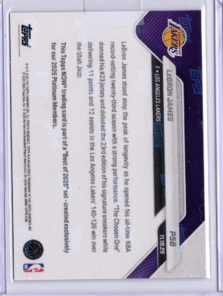2025 Topps Now LeBron James #P58 Platinum Member Basketball Card