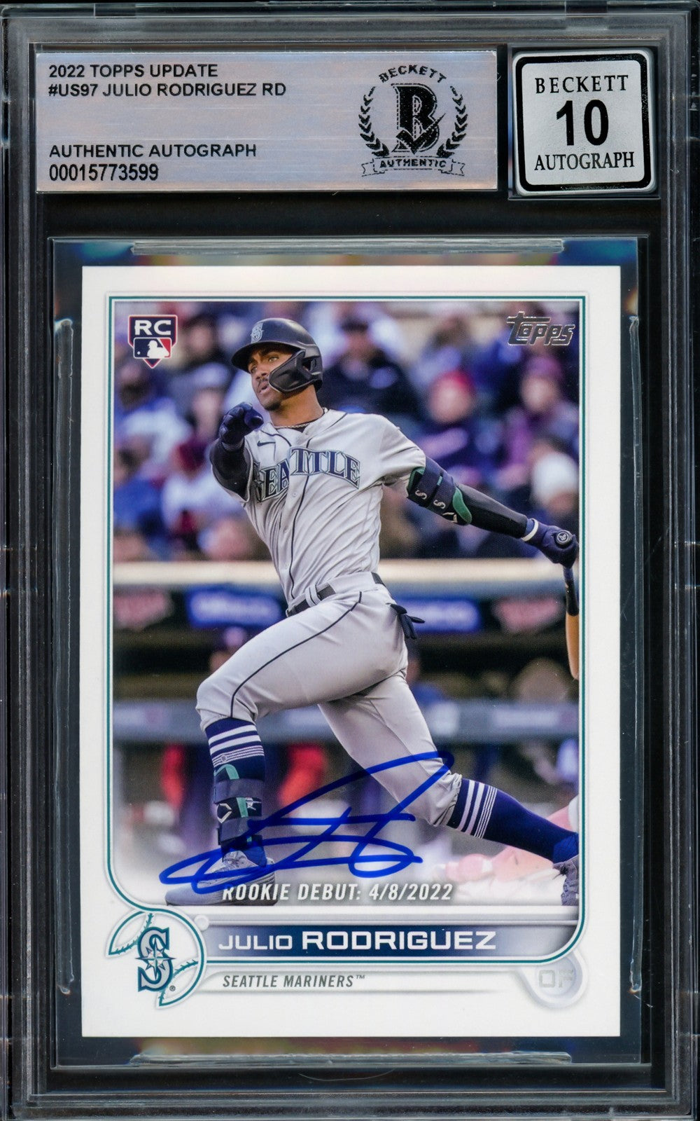 Julio Rodriguez Signed 2022 Topps Update RC US97 Mariners Auto GM 10 Beckett