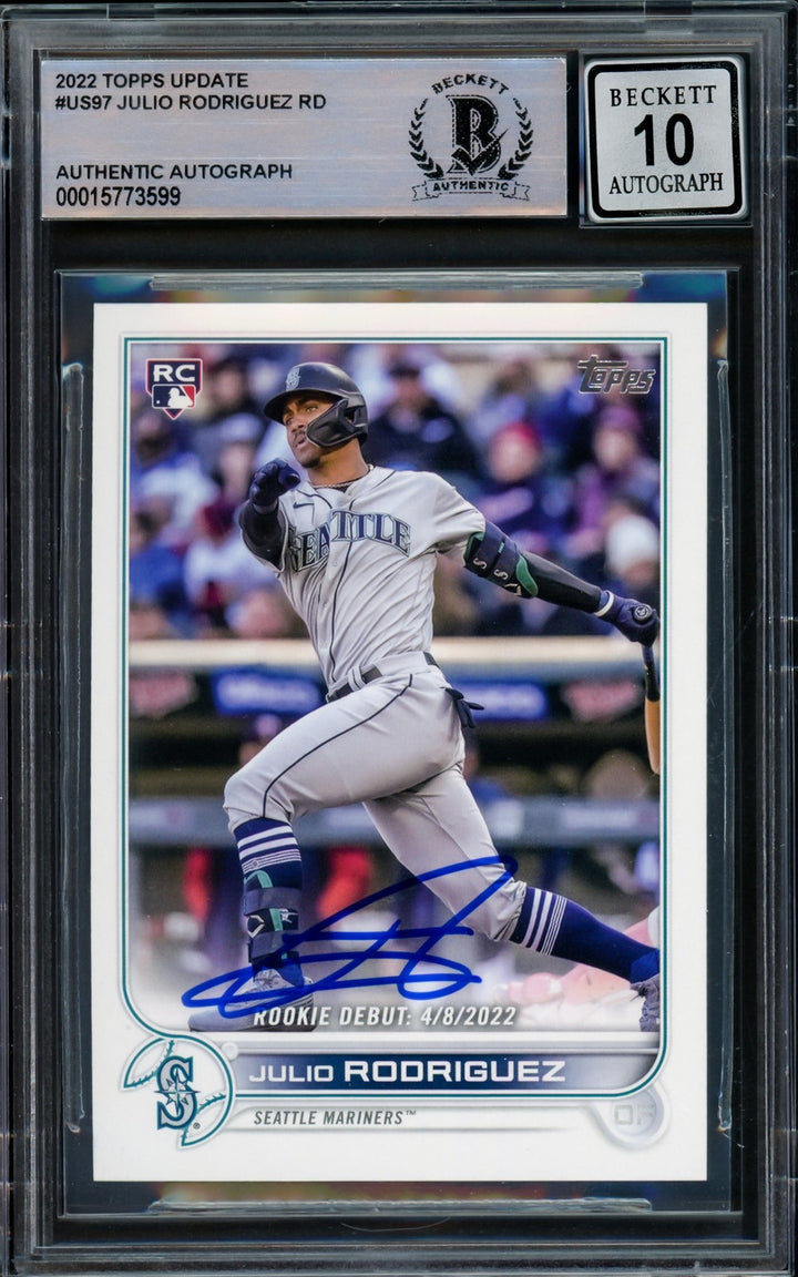 Julio Rodriguez Signed 2022 Topps Update RC US97 Mariners Auto GM 10 Beckett