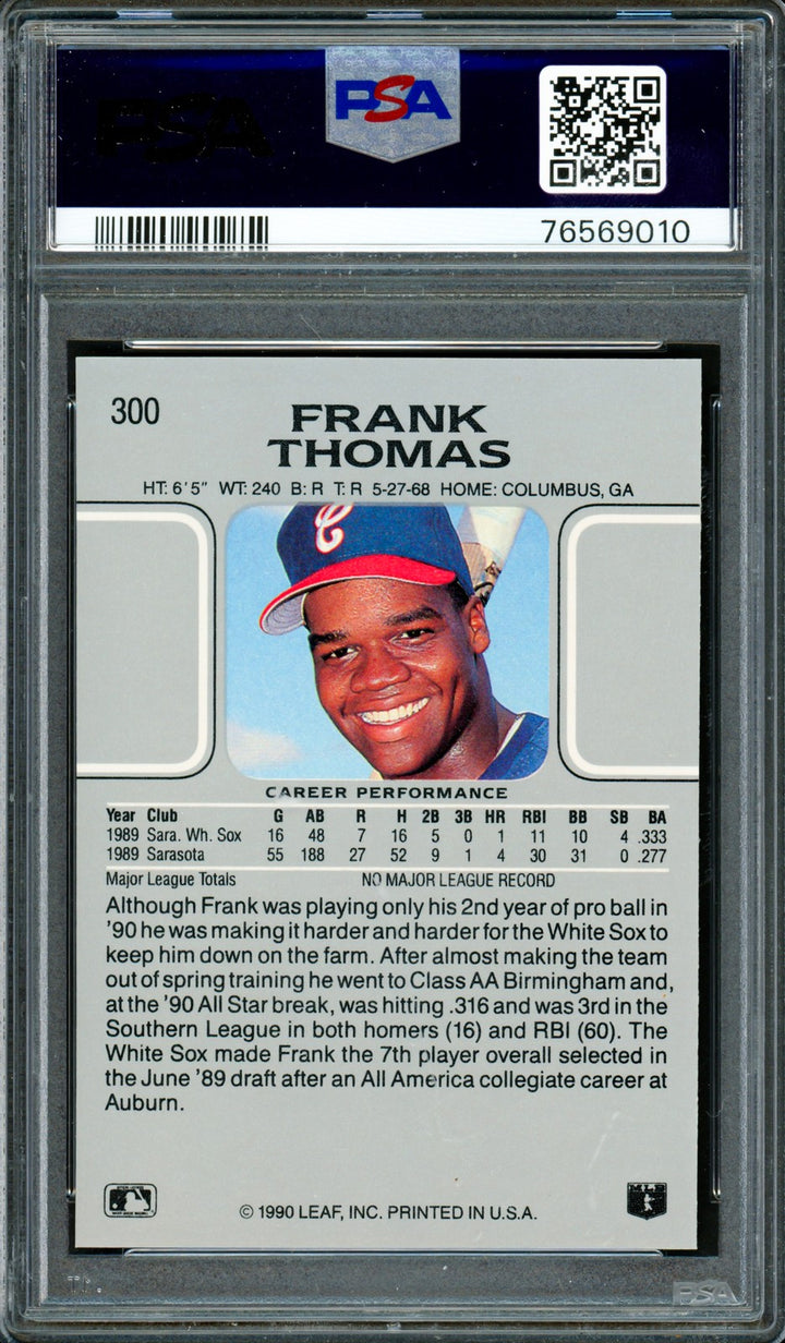 Frank Thomas Signed 1990 Leaf RC 300 Chicago White Sox PSA 10 Sig 10 PSA/DNA