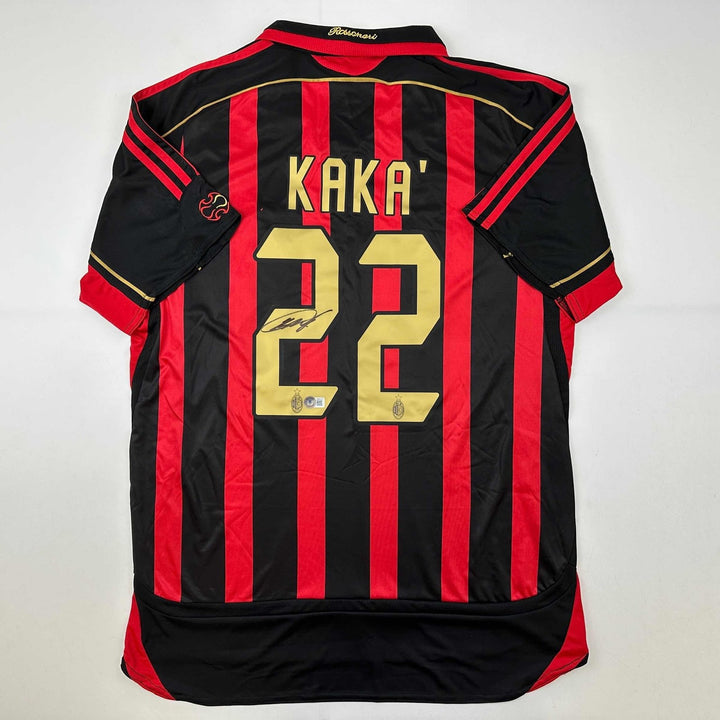 Autographed/Signed Ricardo Kaka AC Milan Black/Red Jersey Beckett BAS COA