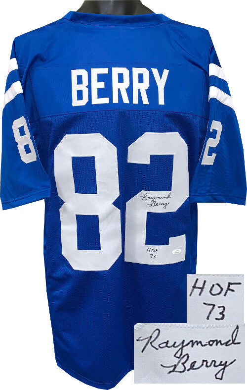 Raymond Berry signed Blue TB Custom Stitched Pro Style Football Jersey HOF- JSA