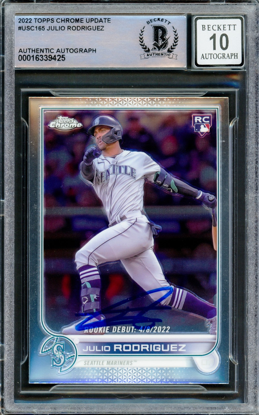 Julio Rodriguez Auto 2022 Topps Chrome Update RC USC165 Mariners Auto 10 Beckett