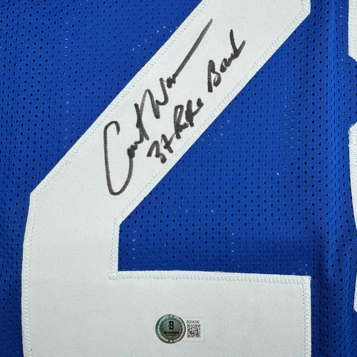 Autographed/Signed Curt Warner 3x Pro Bowl Seattle Blue Jersey Beckett BAS COA