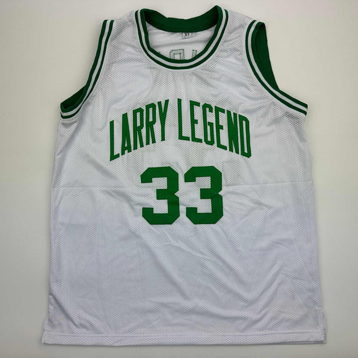 Autographed/Signed Larry Bird Boston White Jersey Beckett BAS COA