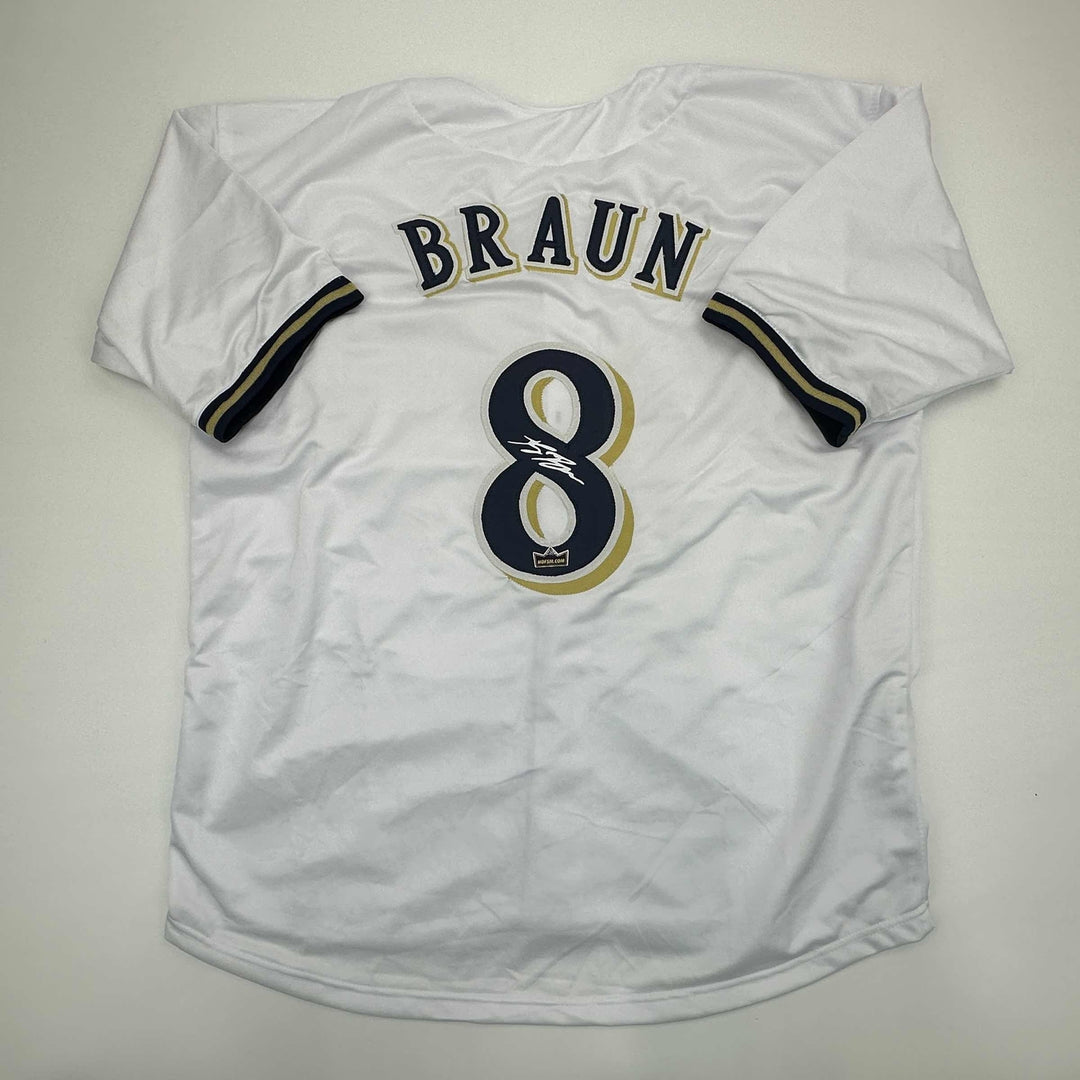 Facsimile Autographed Ryan Braun Milwaukee White Reprint Jersey Size Men's XL
