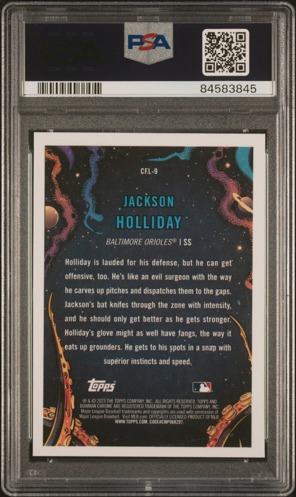 Graded 2023 Bwm Chrome Jackson Holliday CFL9 Came For League RC Card PSA 10