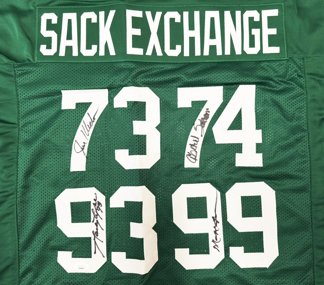 Jets Sack Exchange 4-Signed Green Custom Jersey JSA