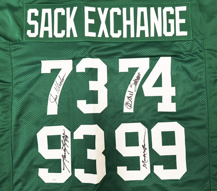 Jets Sack Exchange 4-Signed Green Custom Jersey JSA
