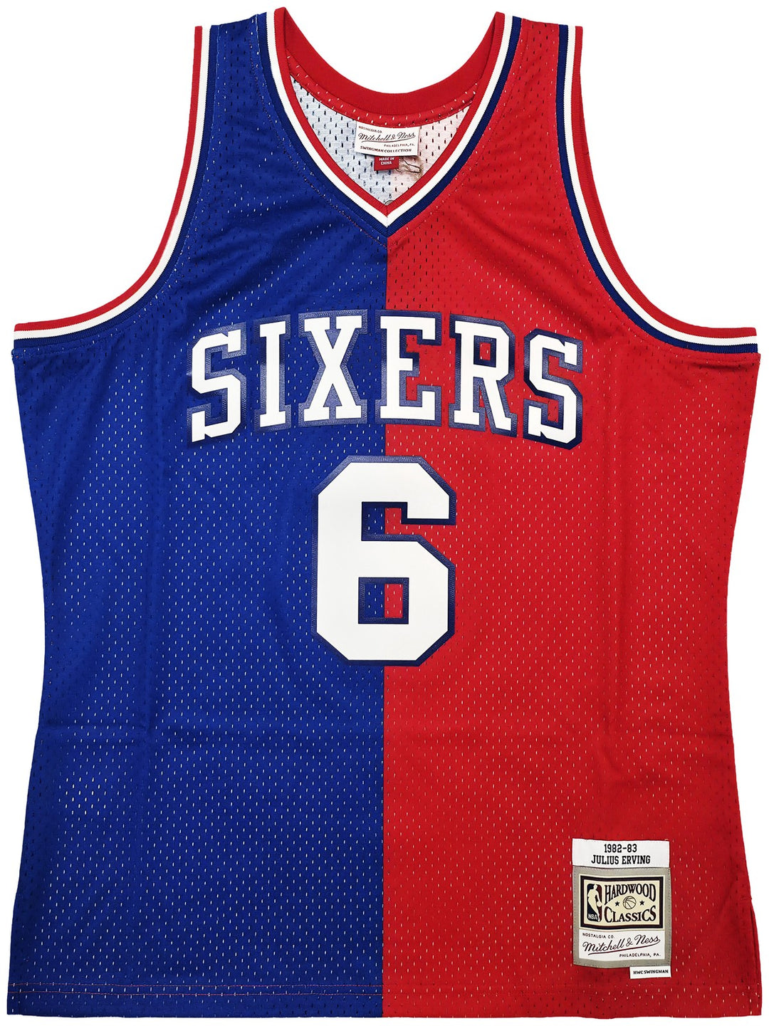 76ers Julius Dr J Erving Auto Red Blue Mitchell Ness 82-83 Swingman Jersey L BAS