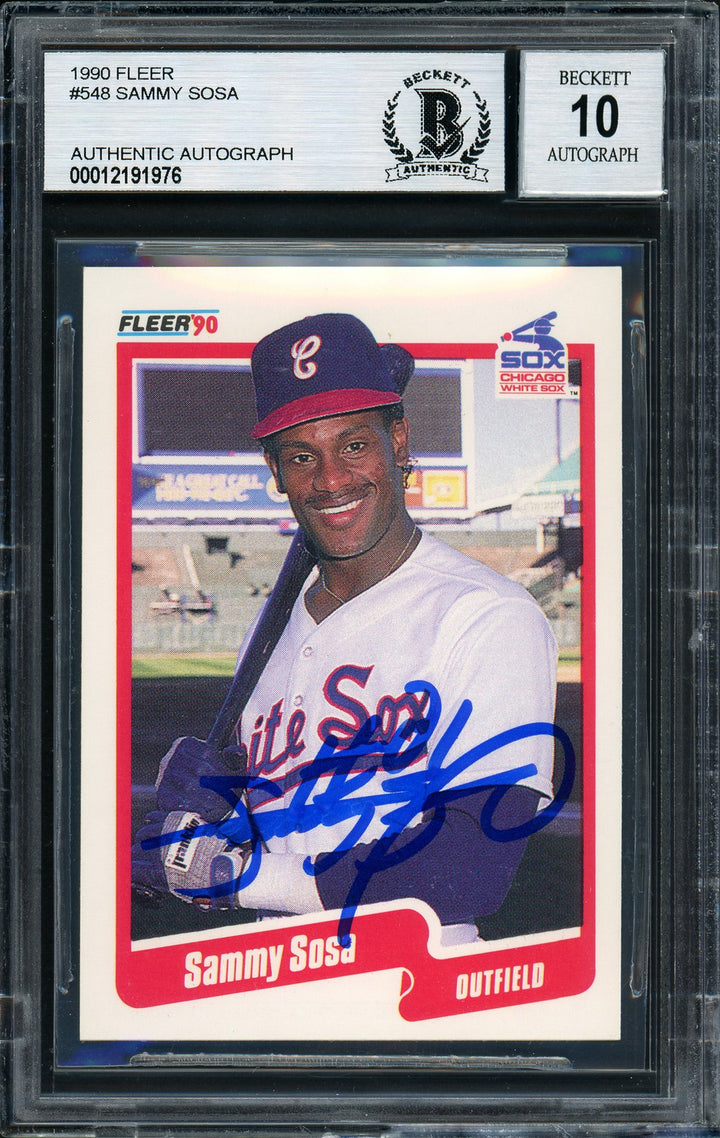 Sammy Sosa Signed 1990 Fleer RC #548 Chicago White Sox Auto Grade 10 Beckett