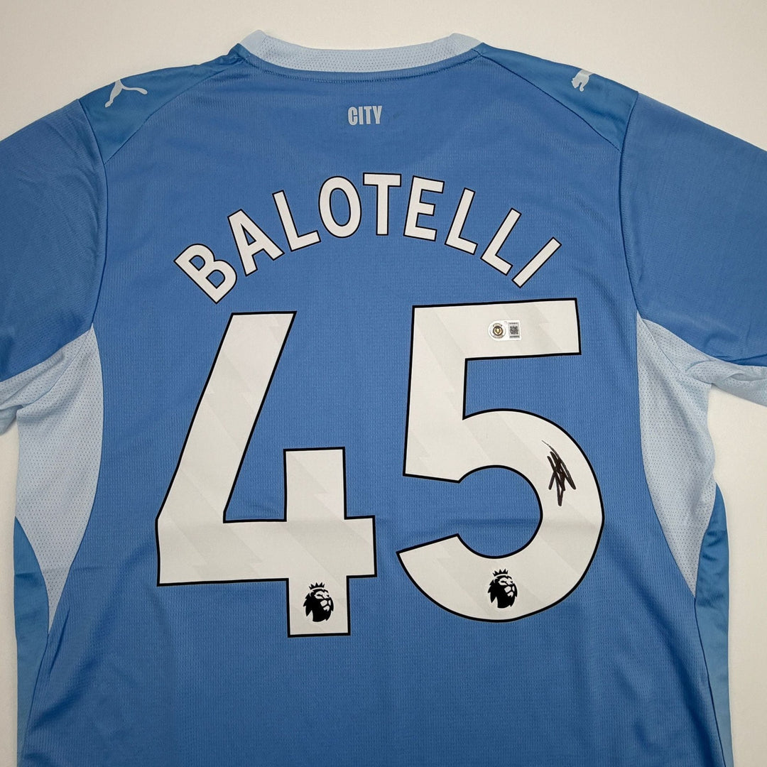 Autographed/Signed Mario Balotelli Manchester City Blue Jersey Beckett COA