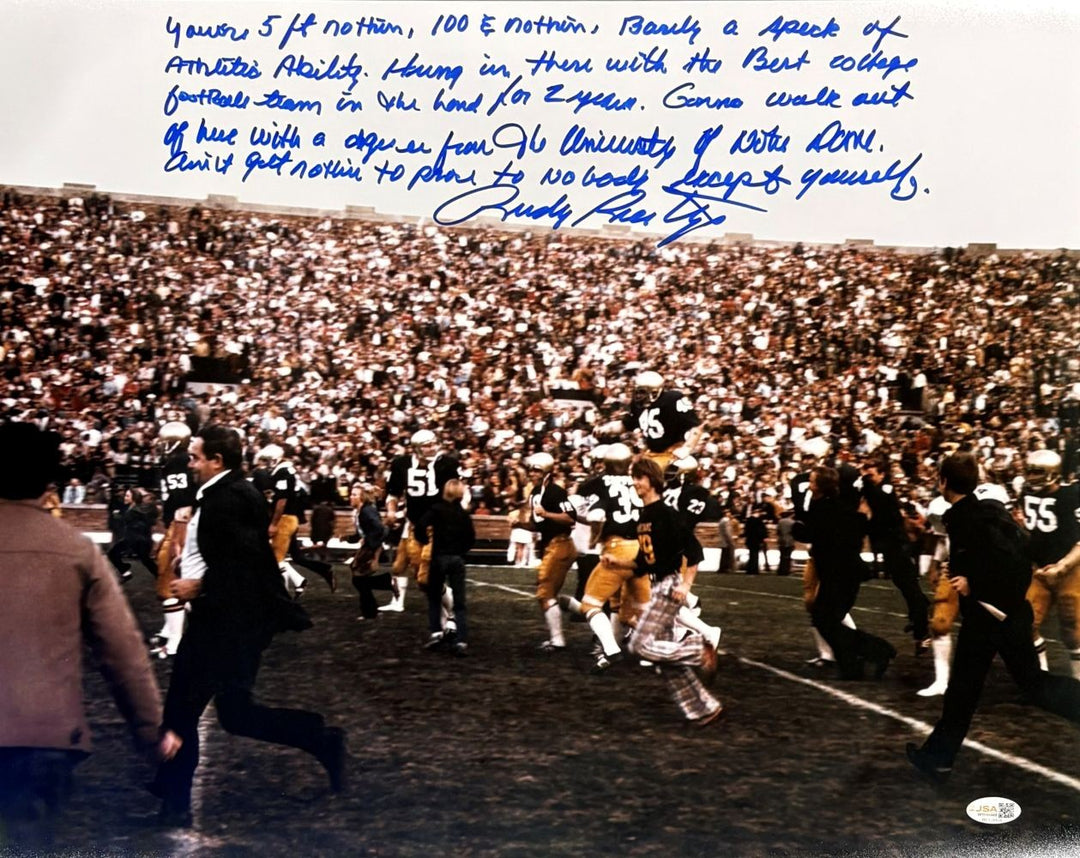 Rudy Ruettiger Signed 16x20 Notre Dame Photo 5 Foot Nothin Movie Quote JSA QR