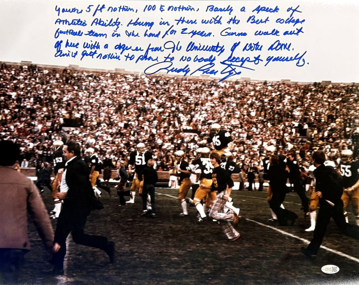Rudy Ruettiger Signed 16x20 Notre Dame Photo 5 Foot Nothin Movie Quote JSA QR