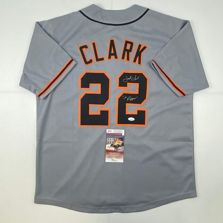 Autographed/Signed Jack Clark The Ripper San Francisco Grey Jersey JSA COA Auto
