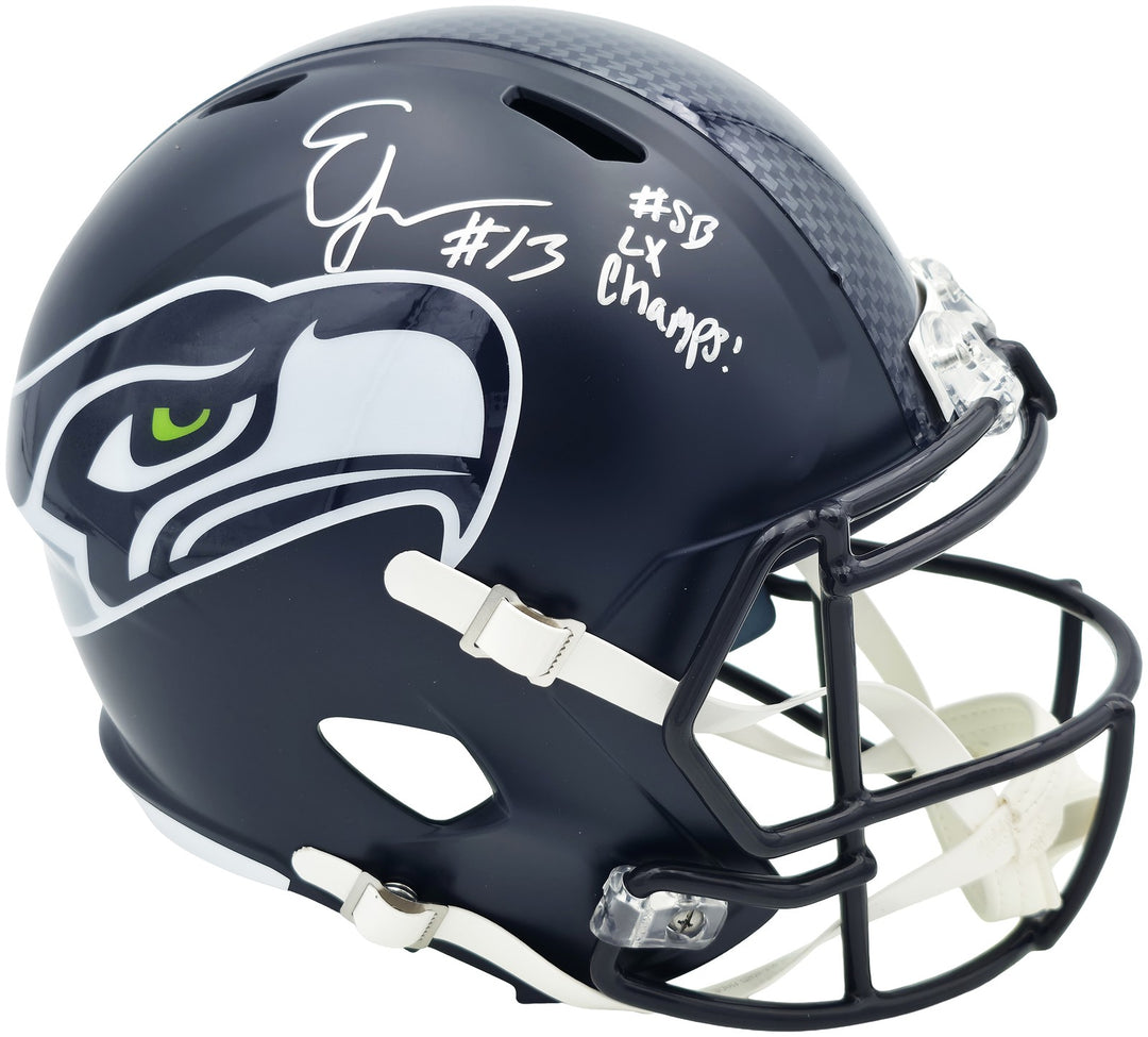 Ernest Jones IV Auto Seahawks Blue Full Sz SB LX Champions Logo Speed Rep