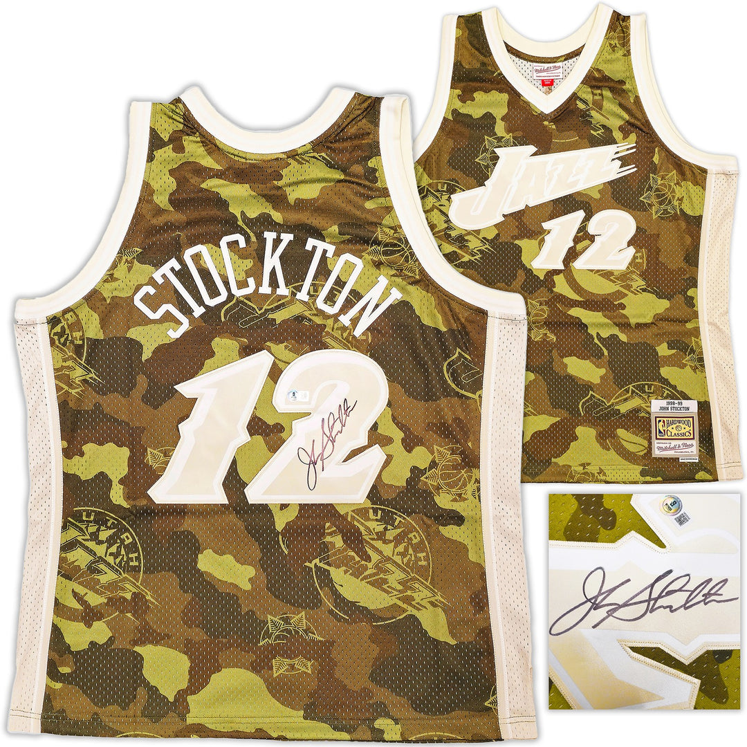 Jazz John Stockton Auto Green Auth Mitchell Ness 98 Swingman Ghost Jersey XL BAS
