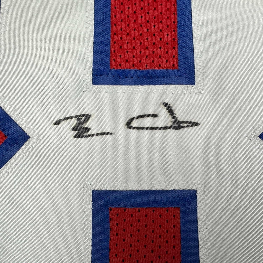Framed Autographed/Signed Ben Coates 35x39 New England Red Jersey JSA COA