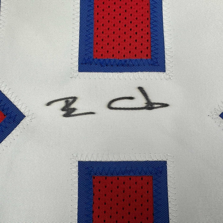 Framed Autographed/Signed Ben Coates 35x39 New England Red Jersey JSA COA